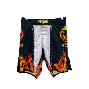 Venom Men’s Training Shorts Black Red Yellow Flame UFC Knee Length Size 30